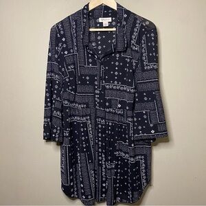 Style & Co Tunic Women 1X Black White Floral Long Sleeve Button Front